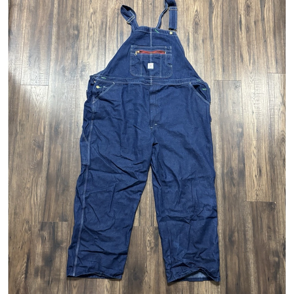 Vtg Pointer Brand Overalls Blue Denim Bib Carpenter Straight Workwear USA 52x30
